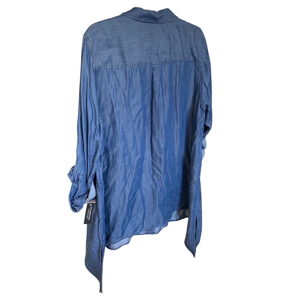 Zac & Rachel Woman 2X Dark Wash Lyocell Denim Blue Roll Tab Button Down Shirt - Picture 3 of 11